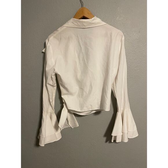 Vintage Cline Kolarek Womens Wrap Top Medium White Bell Sleeve Cropped Pirate - Picture 3 of 6